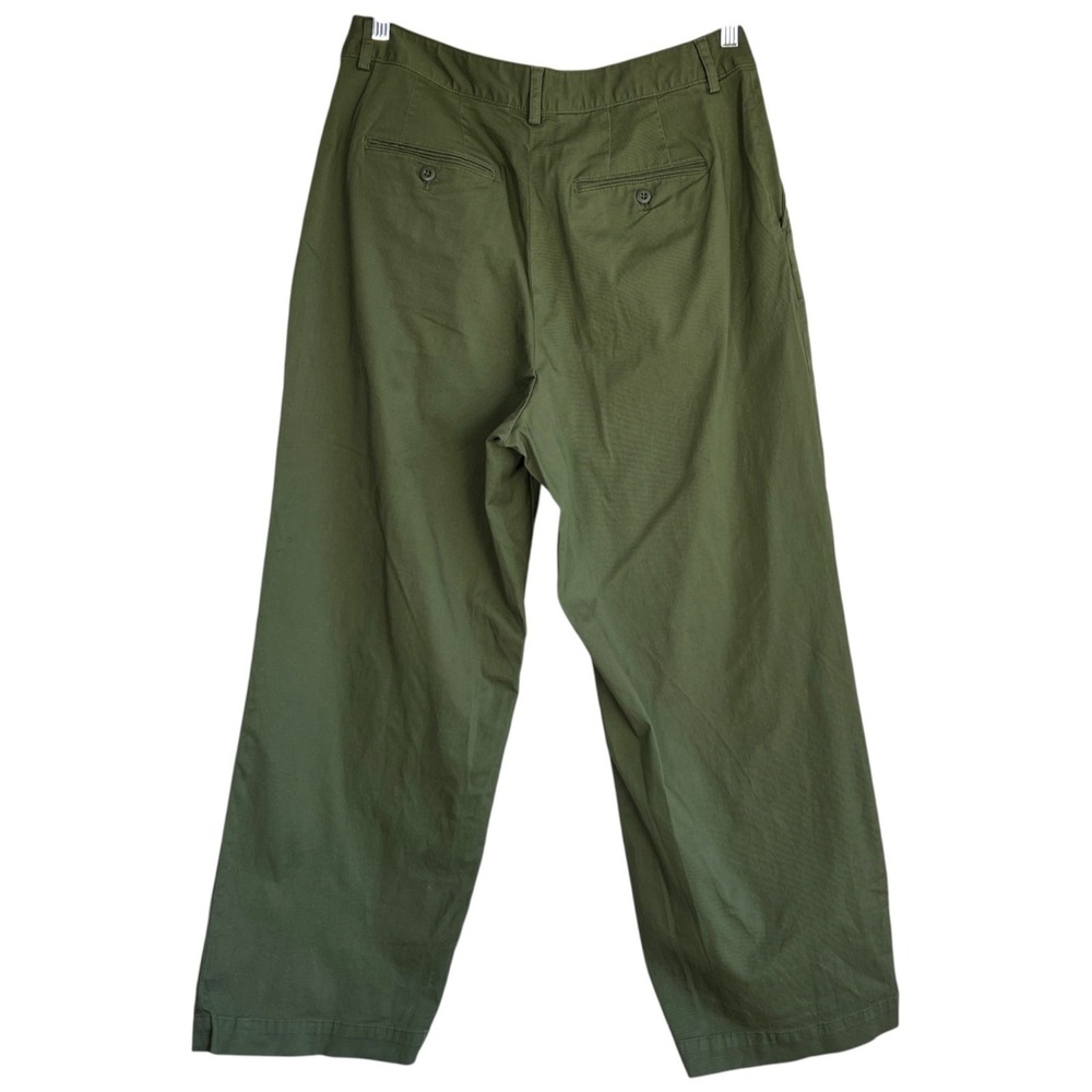 Uniqlo Womens Wide Leg Pants Sz 14 Olive Green Stretch Casual Office Travel - Picture 3 of 6